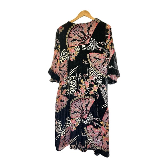 Ulla Popken Burnout Velvet Dress Floral & Fans Print Fits 18/20 - Picture 9 of 16